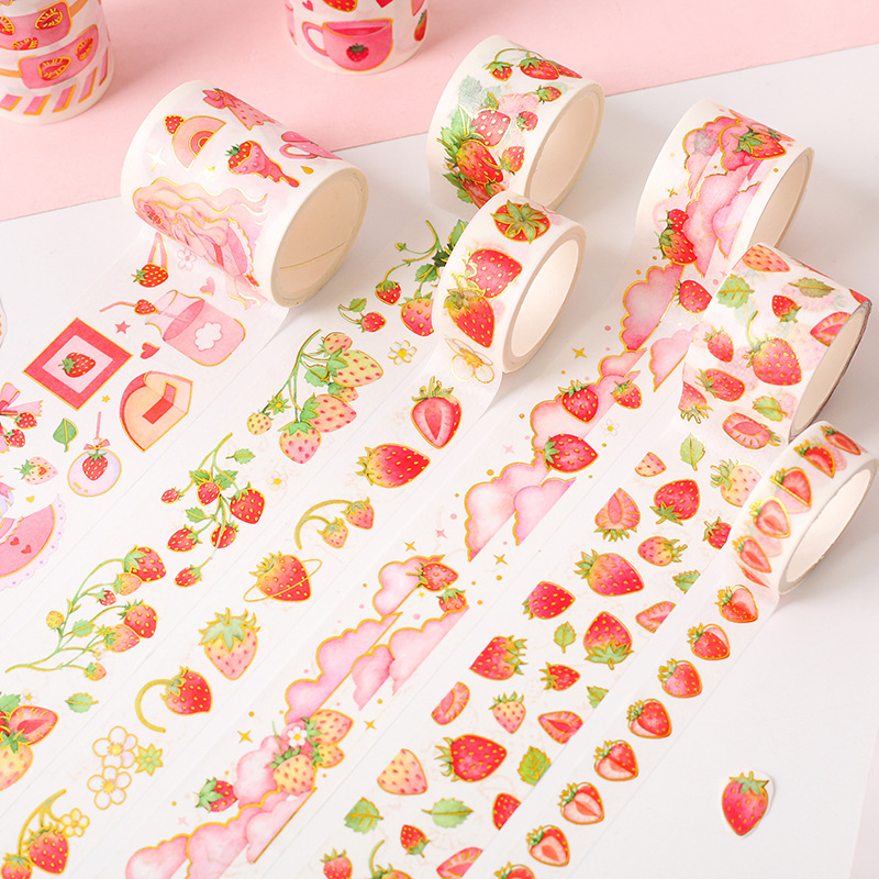 Early foam stamping and paper tape Strawberry party series Hand account diary DIY decorative tape 10