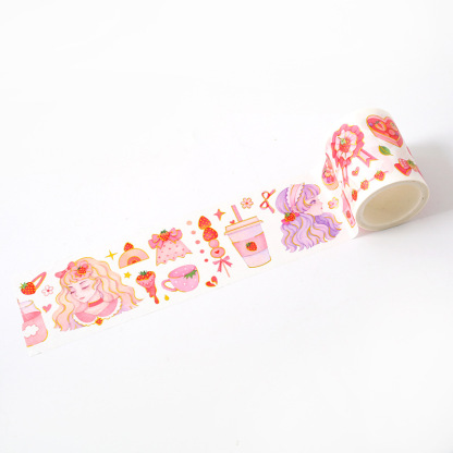 Early foam stamping and paper tape Strawberry party series Hand account diary DIY decorative tape 10