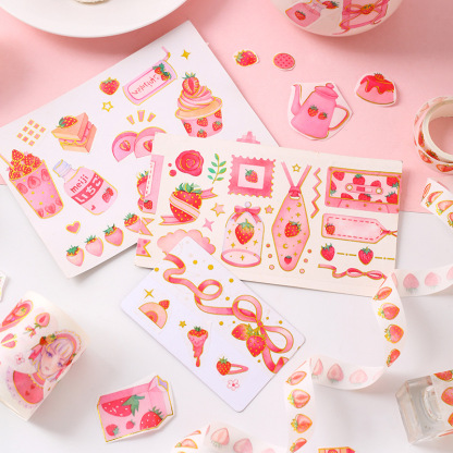 Early foam stamping and paper tape Strawberry party series Hand account diary DIY decorative tape 10