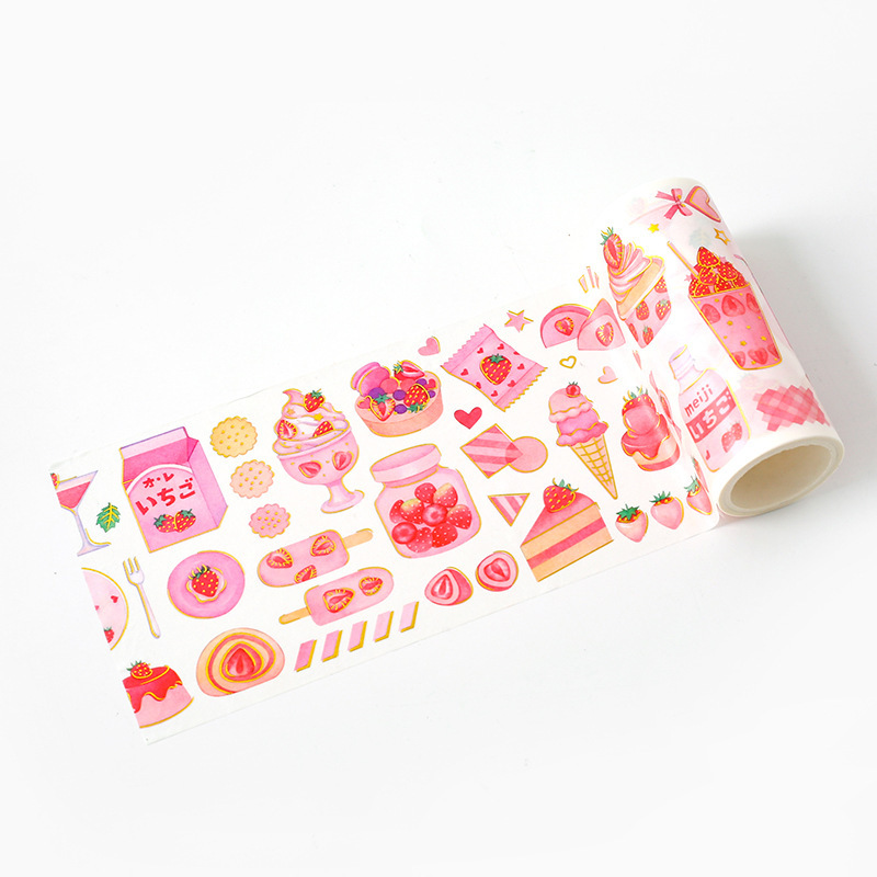 Early foam stamping and paper tape Strawberry party series Hand account diary DIY decorative tape 10