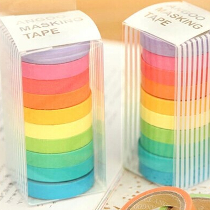 Colorful Diy Box Candy Color Solid Color Cute Easy Tear Paper Rainbow Tape Office Culture Solid Cute Tear Paper Rainbow Tape