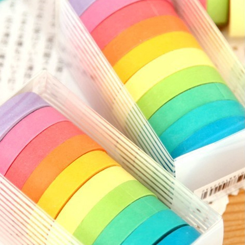 Colorful Diy Box Candy Color Solid Color Cute Easy Tear Paper Rainbow Tape Office Culture Solid Cute Tear Paper Rainbow Tape