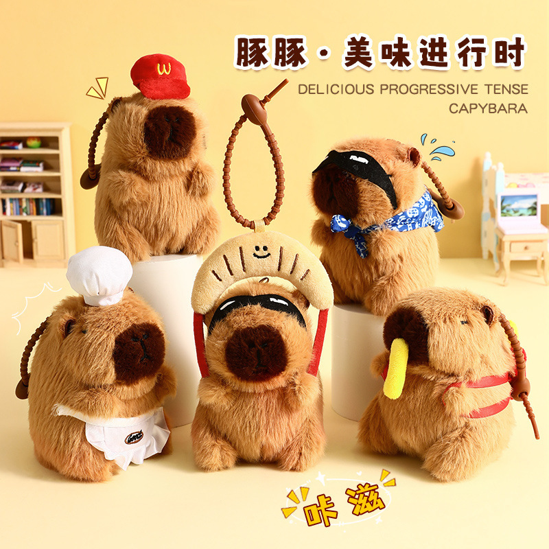 Cute Plush Dolphin Happy Food Station Creative Keychain Capibala Dolphin Bag Pendant Gift Wholesale