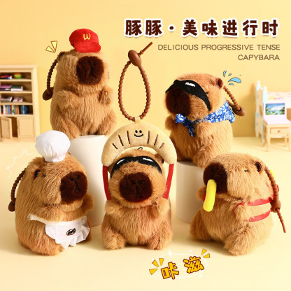 Cute Plush Dolphin Happy Food Station Creative Keychain Capibala Dolphin Bag Pendant Gift Wholesale