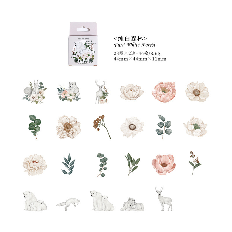 Mo Mo Mo boxed stickers pure white forest series creative retro Plant Journal decoration material sealing stickers 46 pieces
