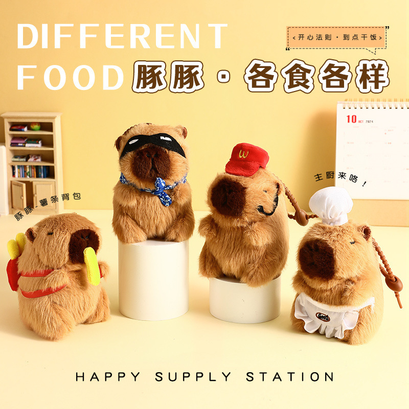 Cute Plush Dolphin Happy Food Station Creative Keychain Capibala Dolphin Bag Pendant Gift Wholesale