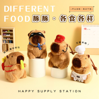 Cute Plush Dolphin Happy Food Station Creative Keychain Capibala Dolphin Bag Pendant Gift Wholesale