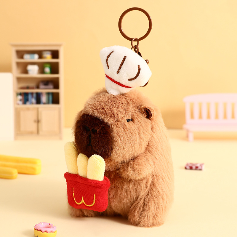 Cute Plush Dolphin Happy Food Station Creative Keychain Capibala Dolphin Bag Pendant Gift Wholesale