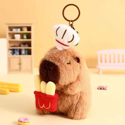 Cute Plush Dolphin Happy Food Station Creative Keychain Capibala Dolphin Bag Pendant Gift Wholesale