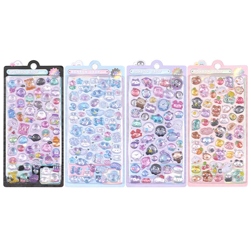 new cartoon cute 3D embossed three-dimensional crystal stickers handbook material phone case DIY decorative stickers