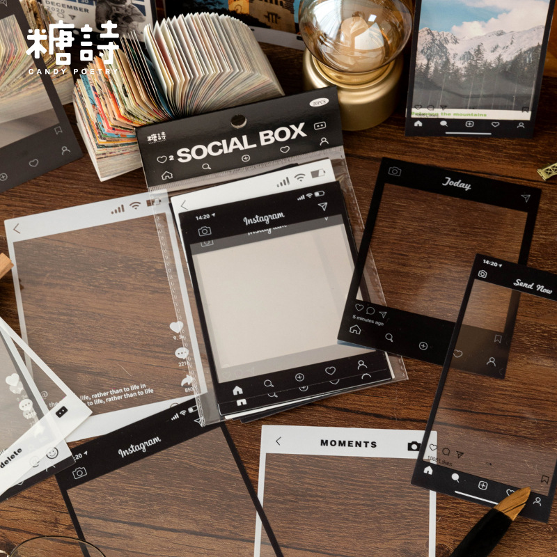 Tangshi PET white ink sticker package frame Museum series retro dream journal photo frame stickers 6