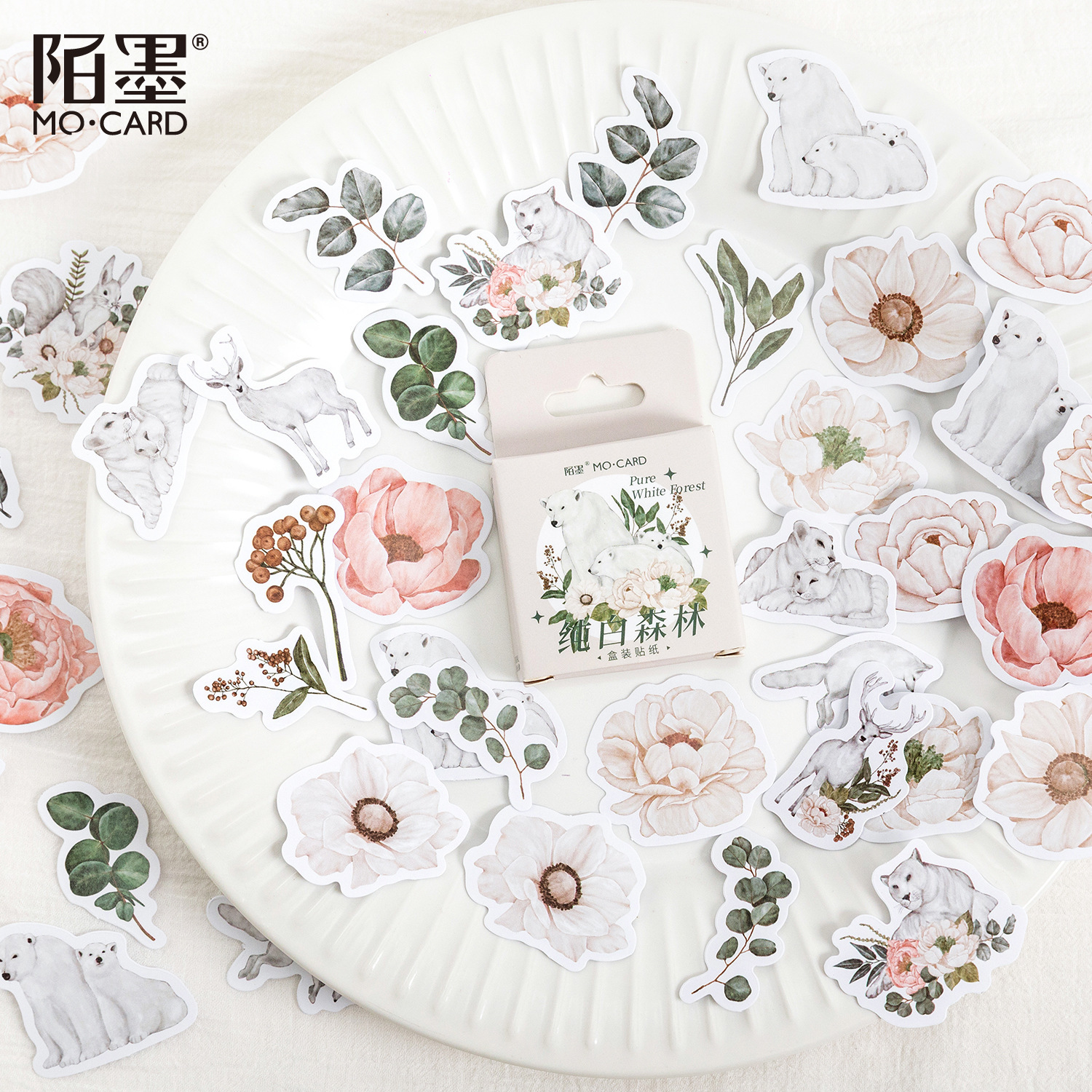 Mo Mo Mo boxed stickers pure white forest series creative retro Plant Journal decoration material sealing stickers 46 pieces