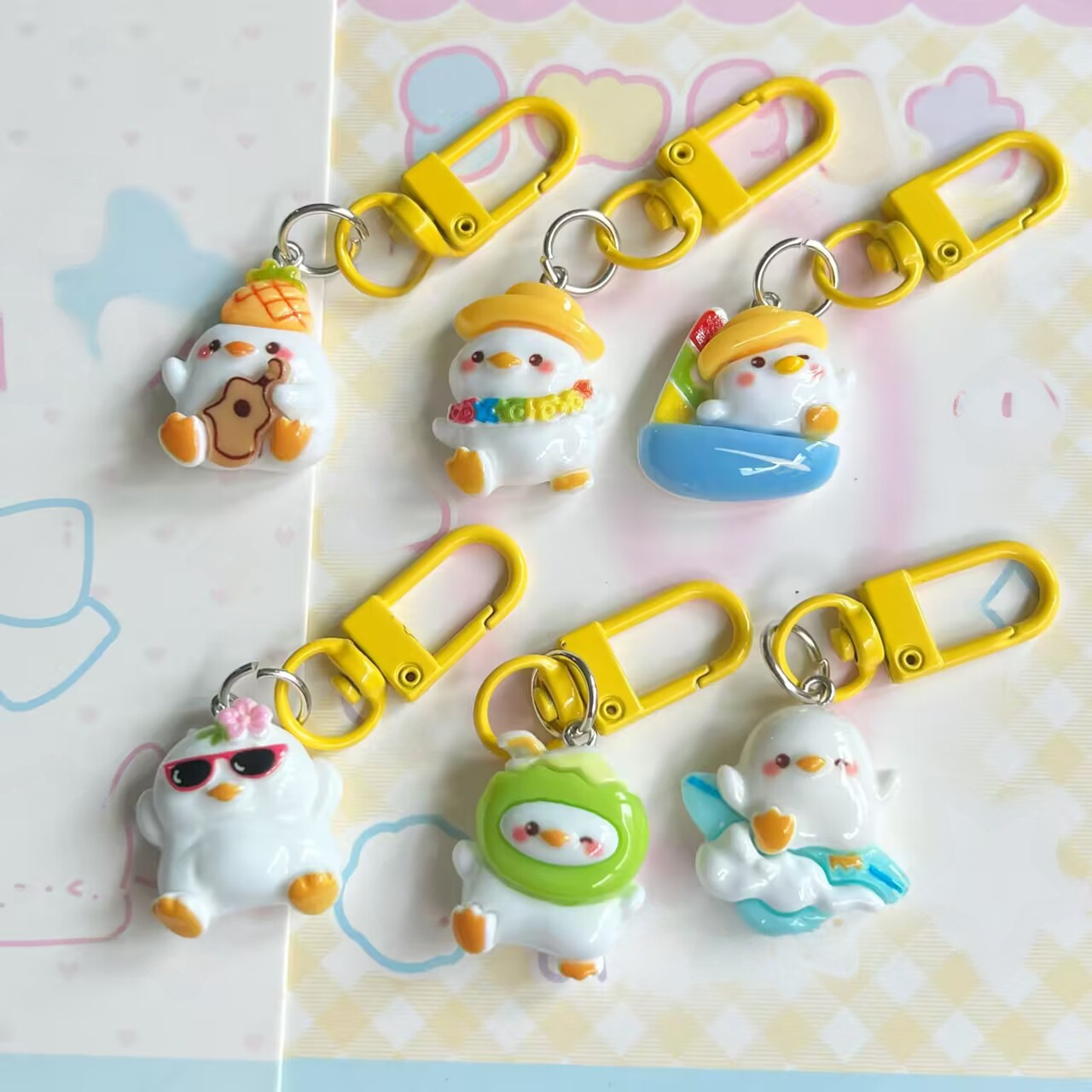 Cute Vacation Duck Keychain Animal Girl Heart Cartoon Sweet Student Backpack Bag Hanging Chain Decorations Accessories