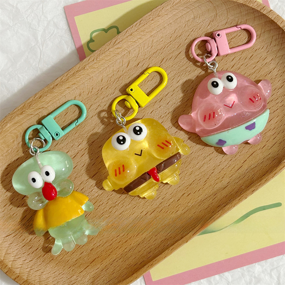 Luminous Q Version Spongebob PaiDa Star Pendant Cute Jelly Transparent Keychain Fun Cartoon School Bag Hanging Ornaments