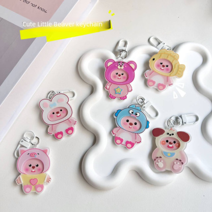 Beaver Animal Keychain Backpack Pendant Sweet Computer USB Flash Drive Cute Cartoon Accessories Acrylic Material Non-Patented