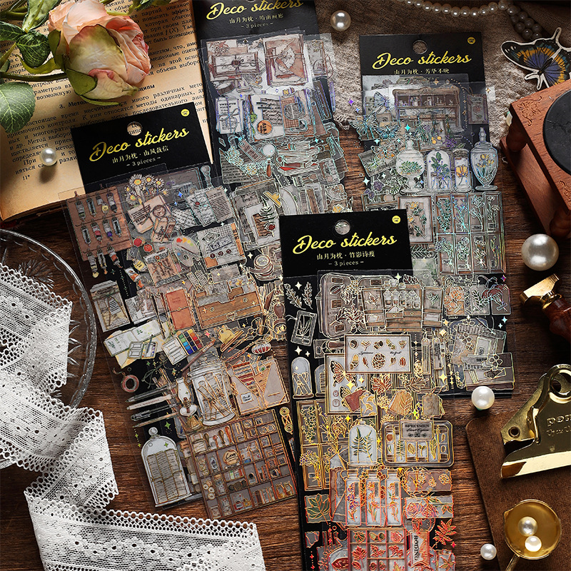 Infeel.Me PET sticker Mountain Moon pillow series retro bronzing old things hand account material 3 into 4