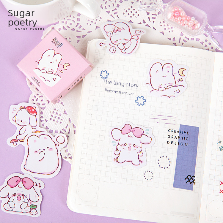 Candy Poem Boxed Stickers 45pcs Daily Use Non-drying Adhesive Stickers Scrapbooking Album Decoration Diy Sealing