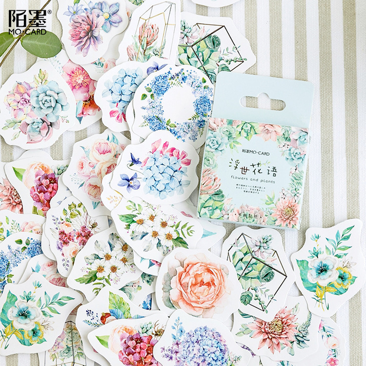 Mo Mo Boxed Stickers Floating Flower Language Series Plant Flower Hand Account diy Decoration Universal Sealing Stickers 46