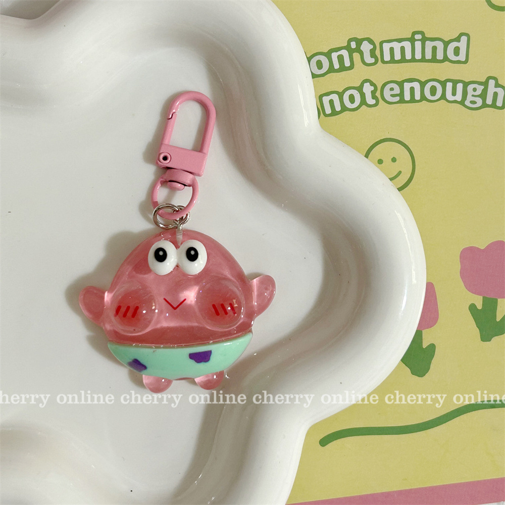 Luminous Q Version Spongebob PaiDa Star Pendant Cute Jelly Transparent Keychain Fun Cartoon School Bag Hanging Ornaments