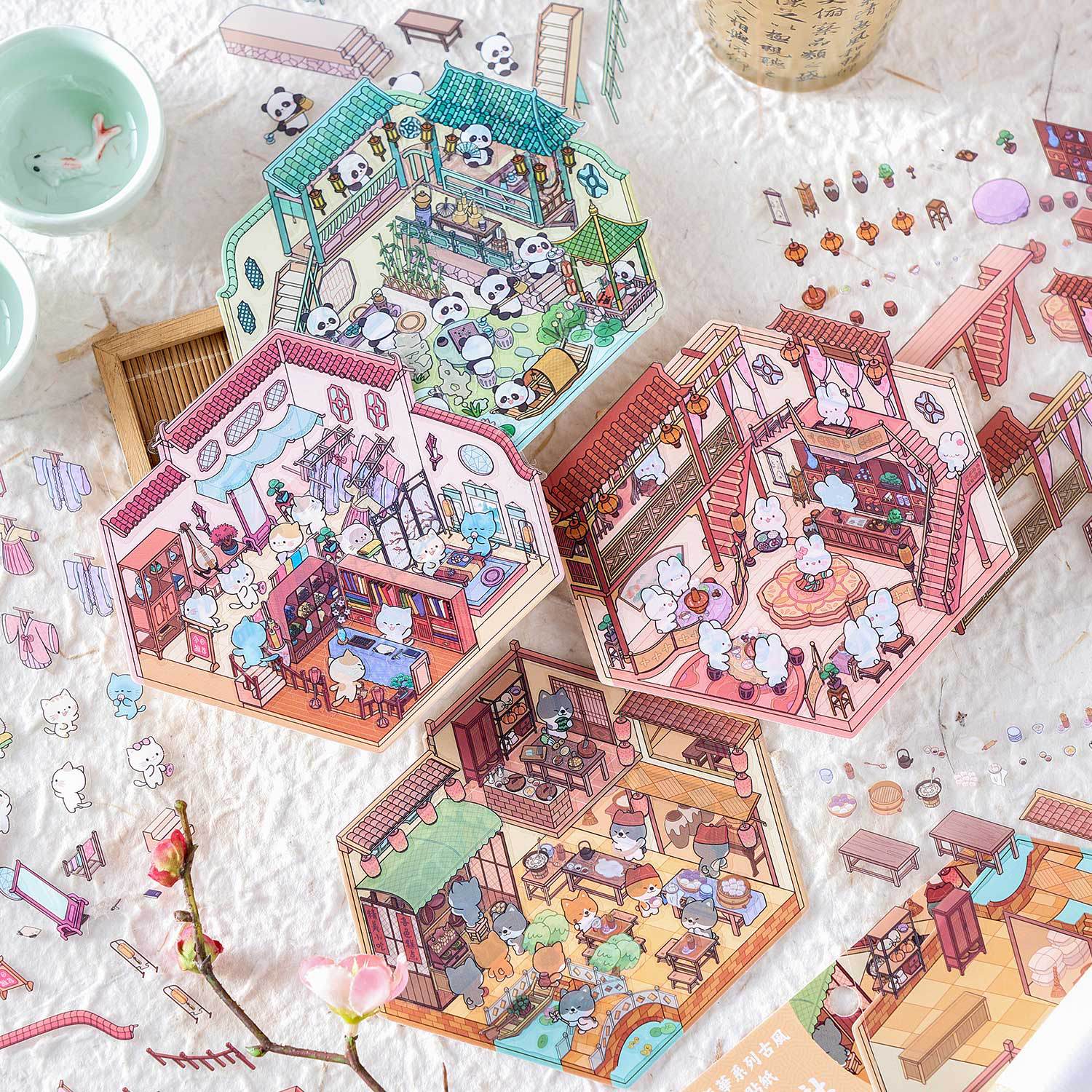 Morning foam PET3D three-dimensional landscape stickers Jinse Nianhua series DIY handmade miniature scene decoration stickers