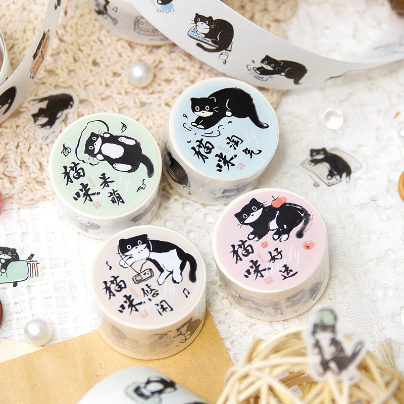 Twilight tape cat daily series small black cat theme Journal decorative material stickers 4