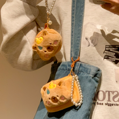 New Kapi Barra Plush Coin Purse Women's Mini Pearl Small Bag Cute Keychain Pendant Portable Headset Collar