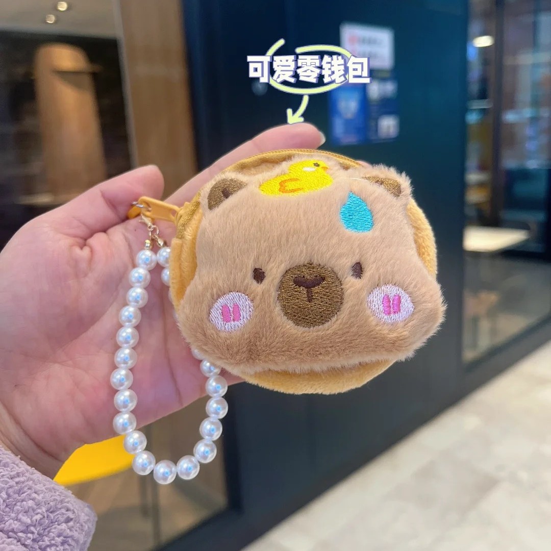New Kapi Barra Plush Coin Purse Women's Mini Pearl Small Bag Cute Keychain Pendant Portable Headset Collar