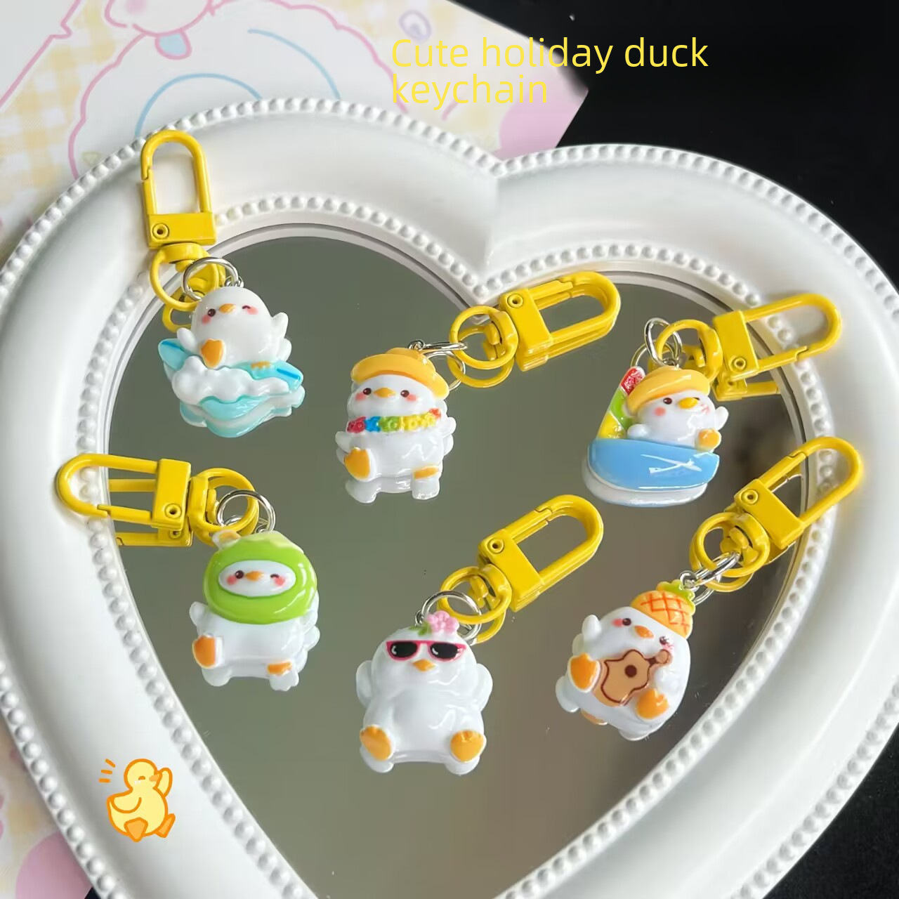 Cute Vacation Duck Keychain Animal Girl Heart Cartoon Sweet Student Backpack Bag Hanging Chain Decorations Accessories