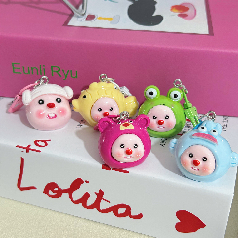 Three-dimensional large crossdressing Beaver keychain cute sweet round rolling schoolbag pendant for girlfriend small gift accessories