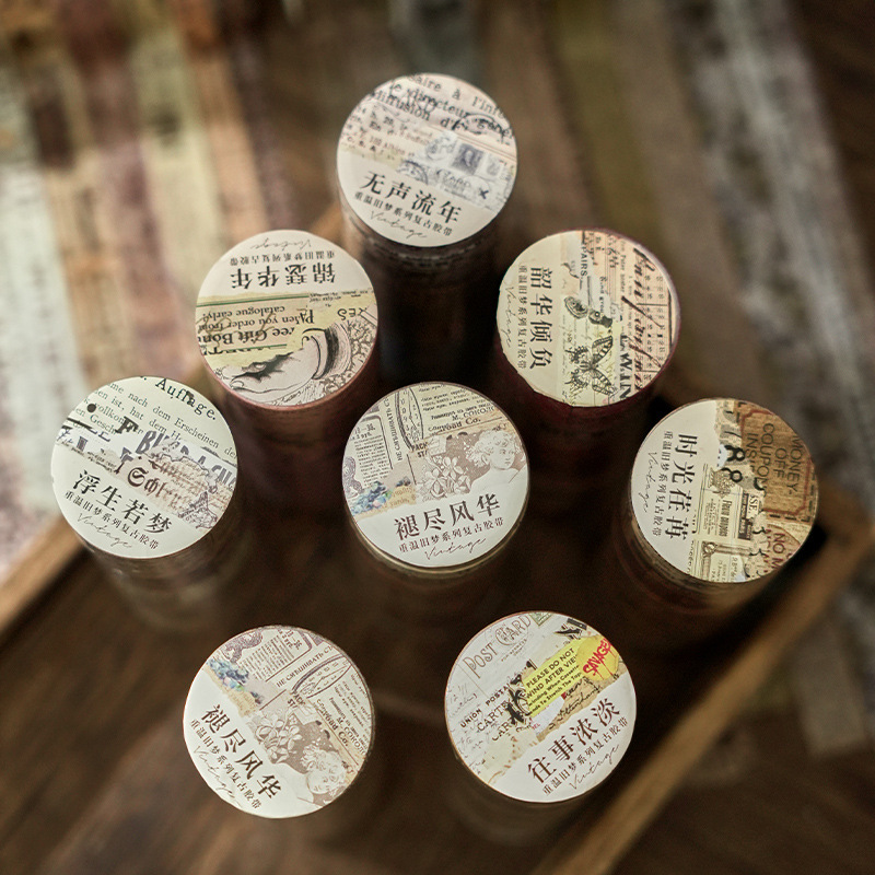 Early foam reliving old dream series and paper tape retro English letter text decoration collage hand account tape 8