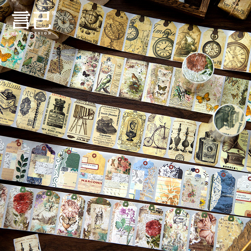 Yanji Kraft paper tape small preface series retro Journal decoration material loop stickers 5 types