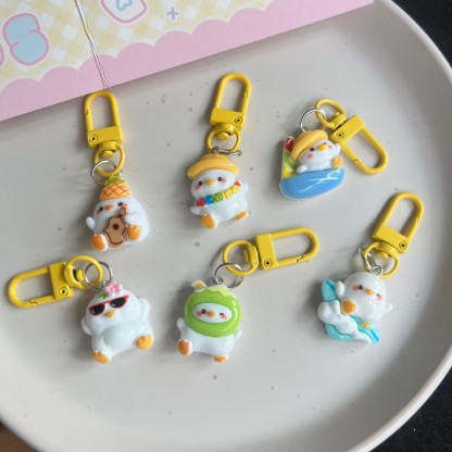Cute Vacation Duck Keychain Animal Girl Heart Cartoon Sweet Student Backpack Bag Hanging Chain Decorations Accessories