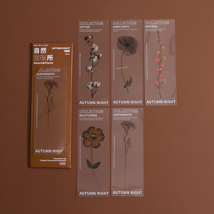 Mysterious Pet Semi-transparent Bookmarks Natural Plant Series Ins Style Handbook Diy Material Decoration 5 Pieces In 6 Styles