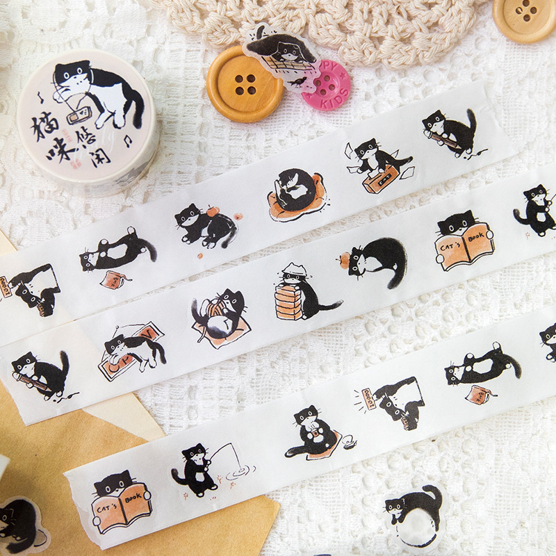 Twilight tape cat daily series small black cat theme Journal decorative material stickers 4