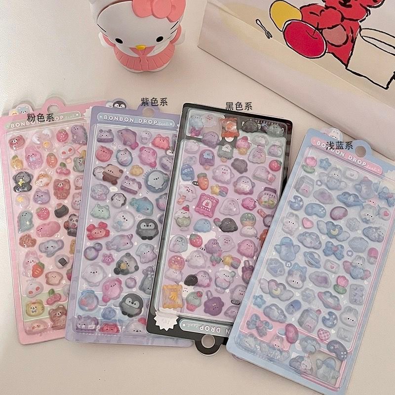 new cartoon cute 3D embossed three-dimensional crystal stickers handbook material phone case DIY decorative stickers