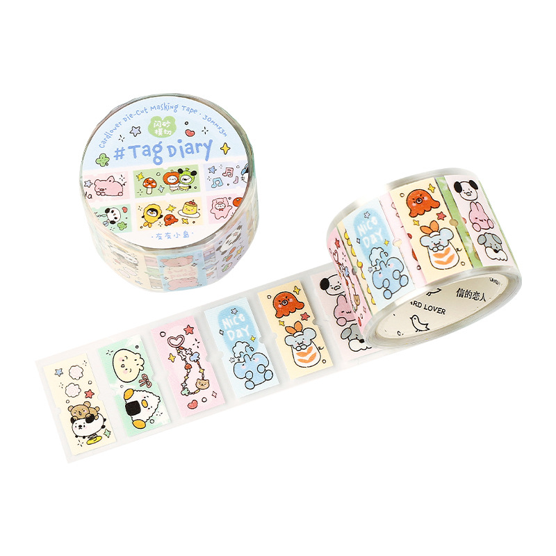 Letter Lovers Flash Sand Die Cut Synthetic Paper Tape Label Diary Series Student Hand Account Decorative Sticker Tape