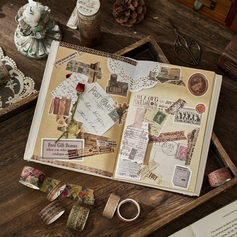 Early foam reliving old dream series and paper tape retro English letter text decoration collage hand account tape 8