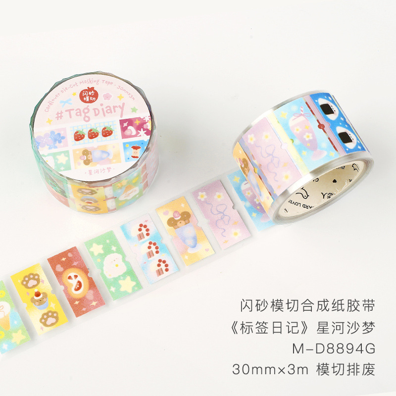 Letter Lovers Flash Sand Die Cut Synthetic Paper Tape Label Diary Seri