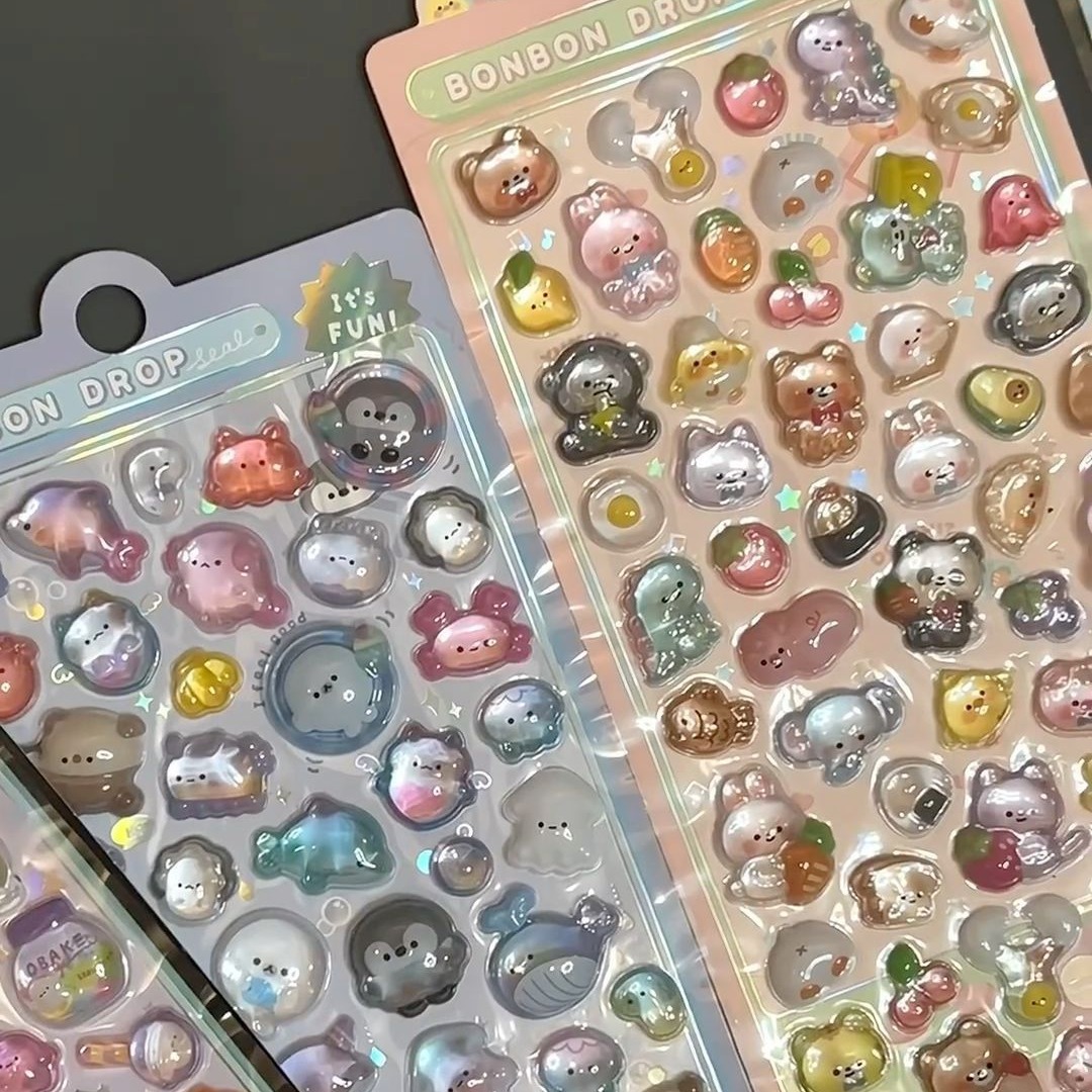 new cartoon cute 3D embossed three-dimensional crystal stickers handbook material phone case DIY decorative stickers