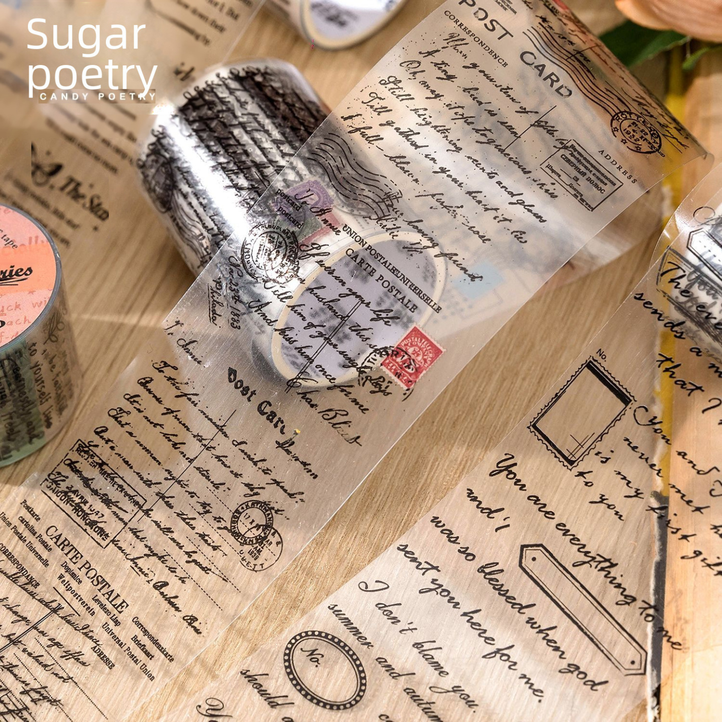 Sugar poem PET tape time manuscript series retro English hand account DIY material backing cycle stickers 6