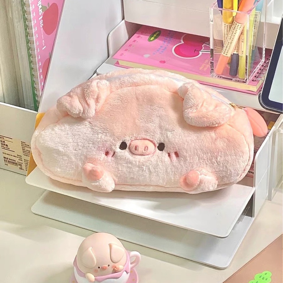 Xiaohongshu Pink Girly Heart Piggy Stuffed Student Pen Bag High-looking Middle and High School Cute Stationery Storage Bag