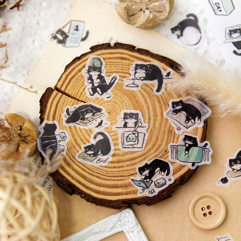 Twilight tape cat daily series small black cat theme Journal decorative material stickers 4