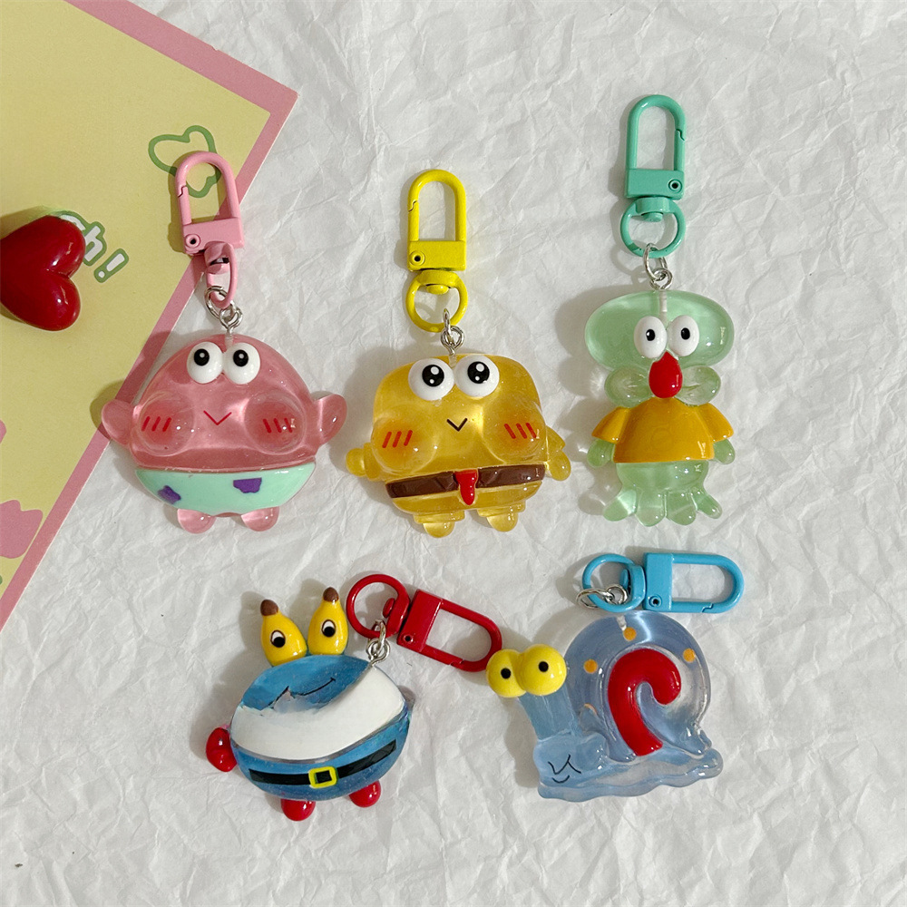 Luminous Q Version Spongebob PaiDa Star Pendant Cute Jelly Transparent Keychain Fun Cartoon School Bag Hanging Ornaments