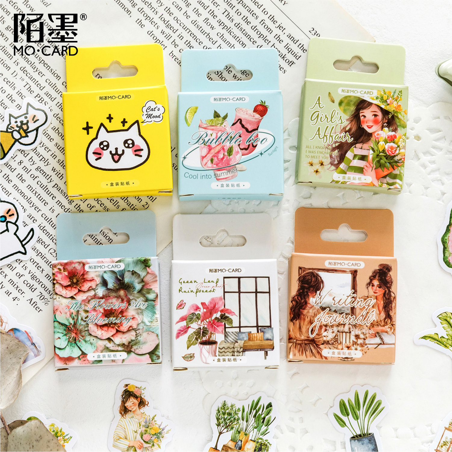 Mo Mo Boxed Stickers Girl Flower Series Fresh Retro Plant Flower Hand Account DIY Decorative Stickers