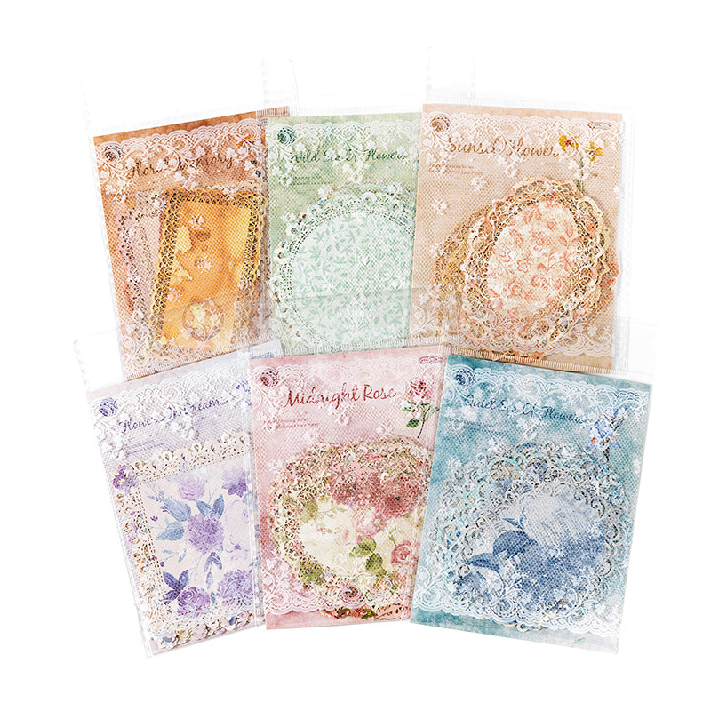 Momo lace paper flower period series hollow retro floral hand tent decorative materials 10 pieces 6 variants