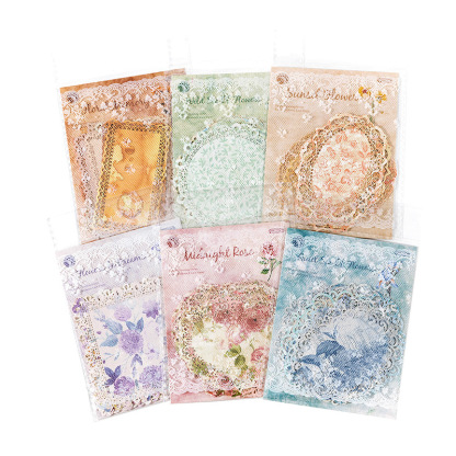 Momo lace paper flower period series hollow retro floral hand tent decorative materials 10 pieces 6 variants