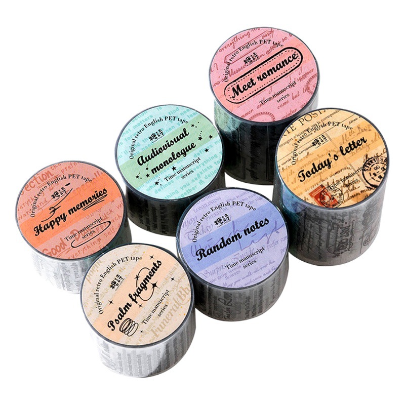 Sugar poem PET tape time manuscript series retro English hand account DIY material backing cycle stickers 6