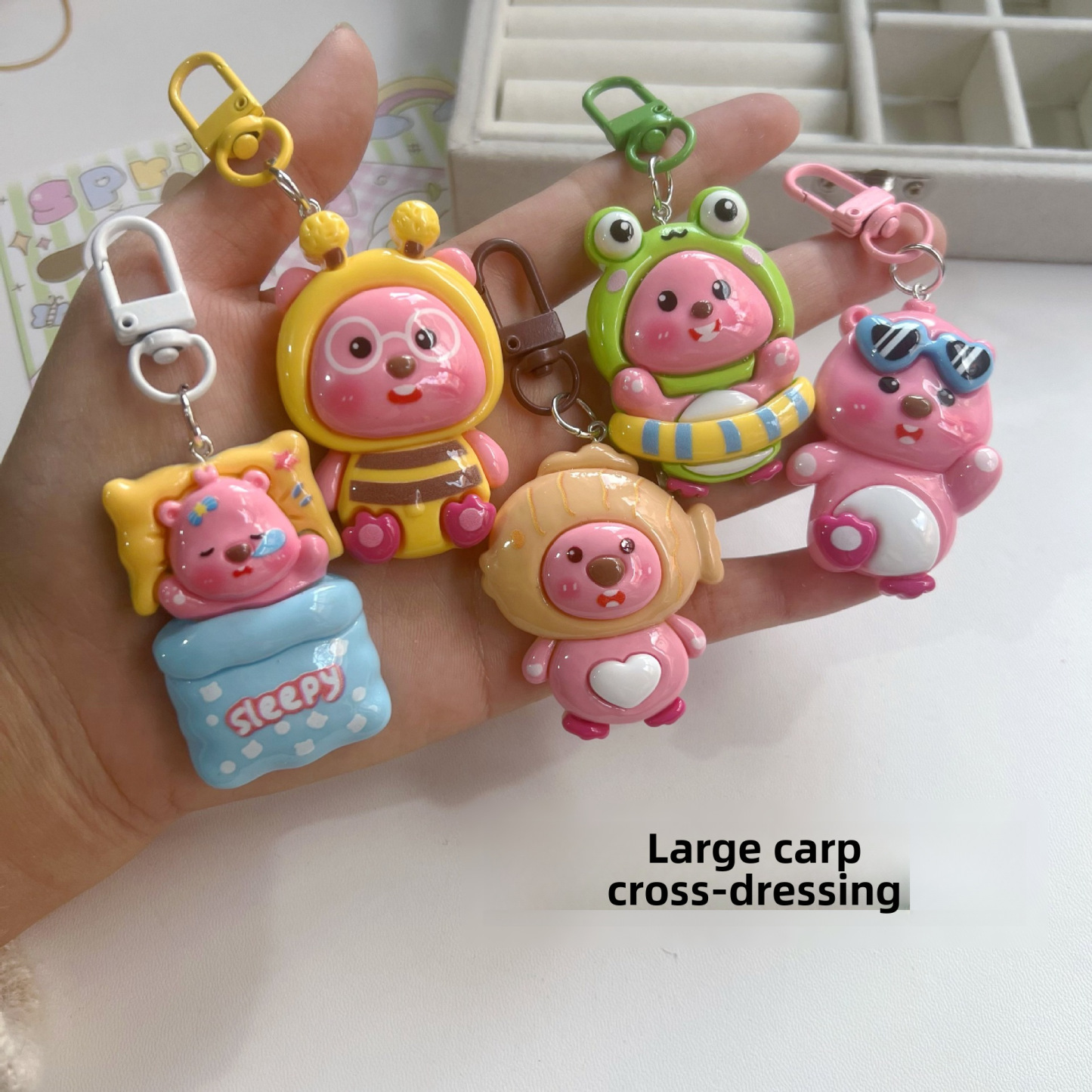 Large Size Transformable Keychain Sweet Girl Best Friend Couple Gift School Bag Pendant Accessory Hanging Decoration Resin Craft