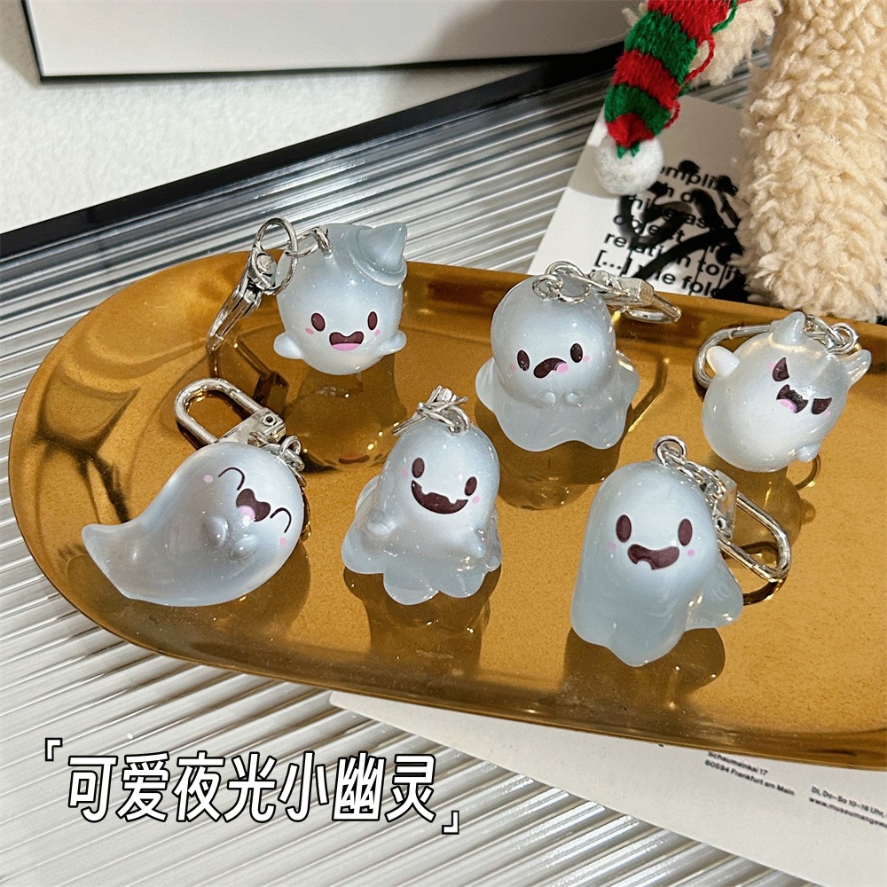 Creative Cute Luminous Ghost Keychain Funny Three-dimensional Halloween Doll Bag Pendant Ins Accessories