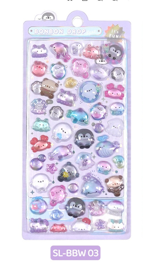 new cartoon cute 3D embossed three-dimensional crystal stickers handbook material phone case DIY decorative stickers